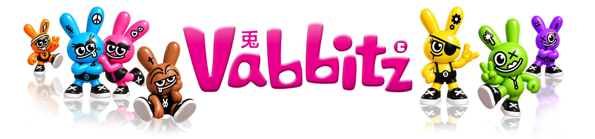 VABBITZ — StudioJusakuの7匹のカラフルなウサギキャラクター
